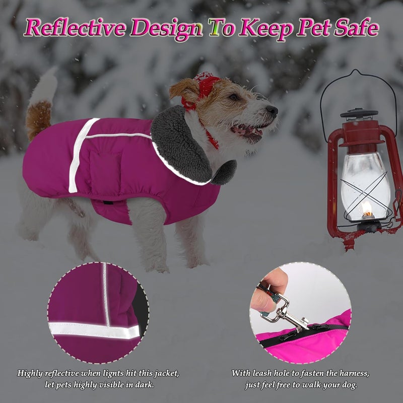 Dogcheer Warm Dog Coat, Christmas Dog Jacket Waterproof Puppy Winter Coat with Buckles, Reflective Adjustable Pet Snow Jacket Turtleneck Fleece Sweater for Small Medium Large Dogs - Pink, M - Image 4